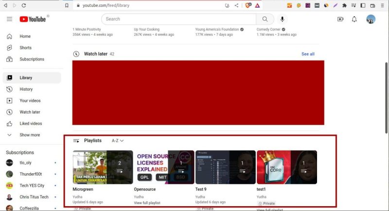 cara melihat playlist sendiri Youtube di PC